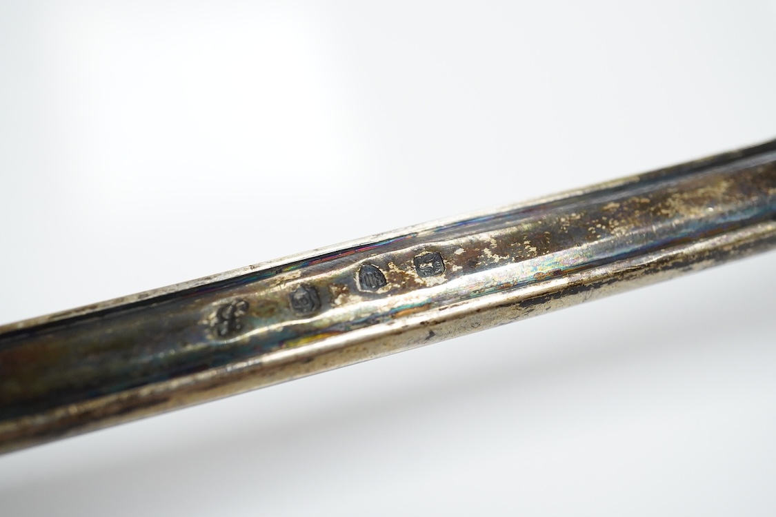 A German 800 standard white metal soup ladle, 36.3cm, 8.7oz.